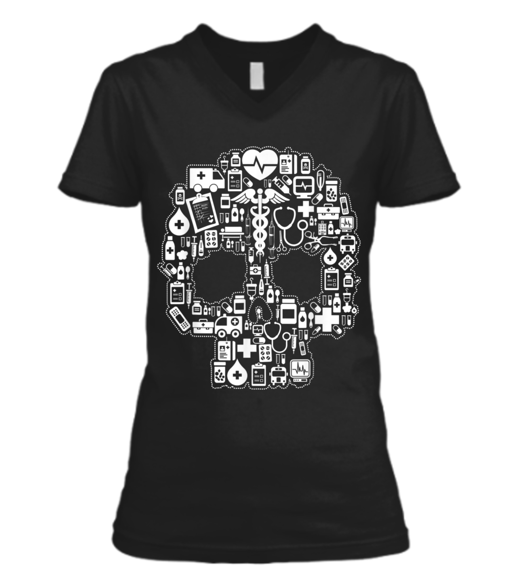 Nurse Sugar Skull V-Neck Womens T-Shirt 