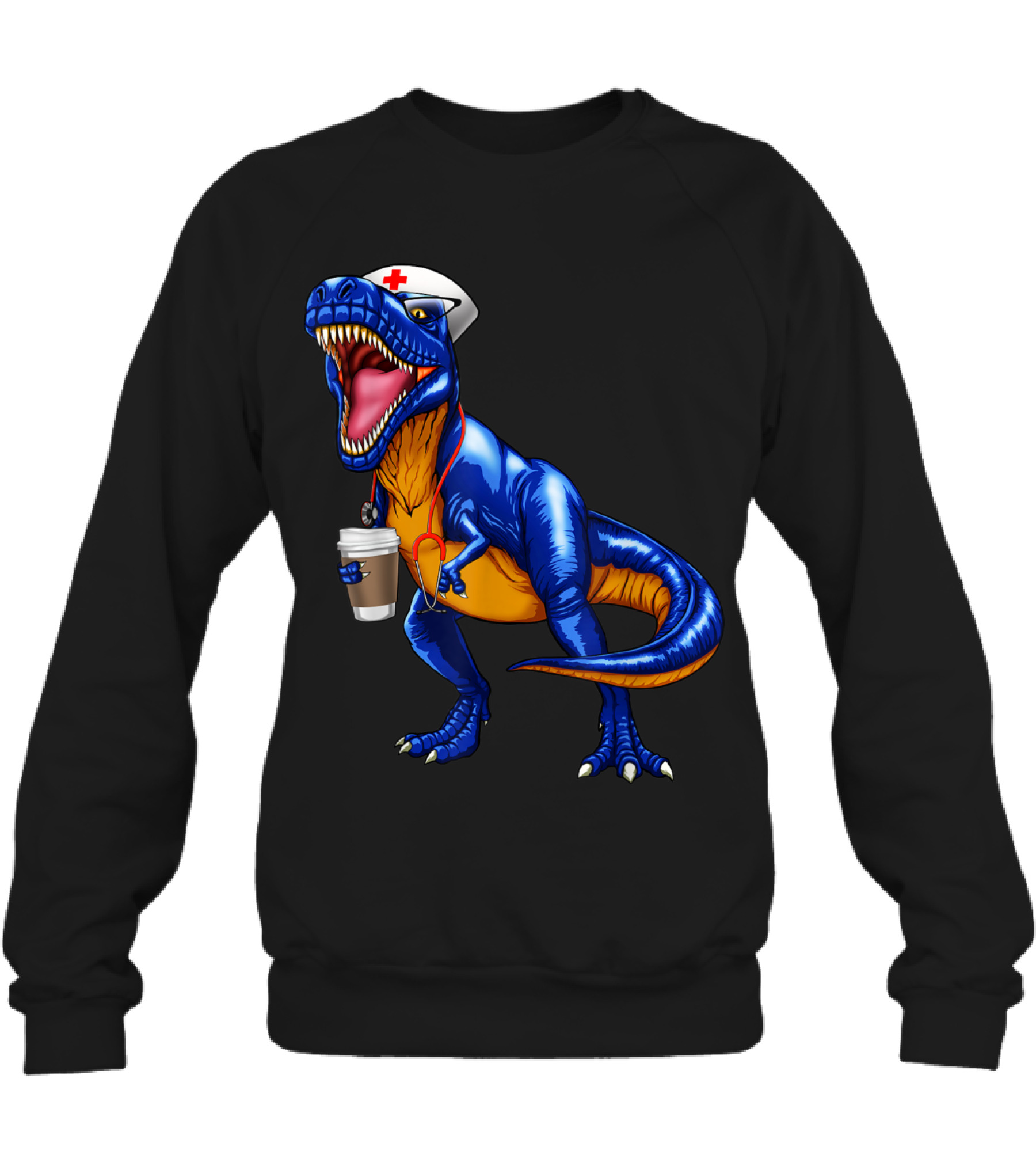Nursesaurus T rex Coffee T Nurse Sauru Crewneck Sweatshirt