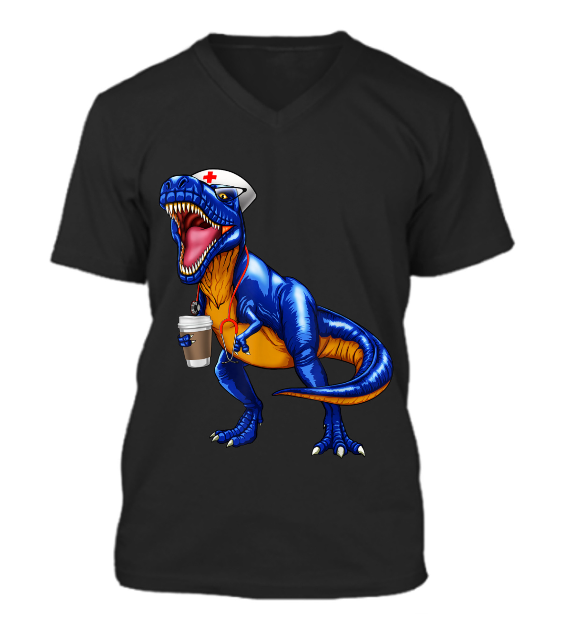 Nursesaurus T rex Coffee T Nurse Sauru V-Neck Unisex T-Shirt