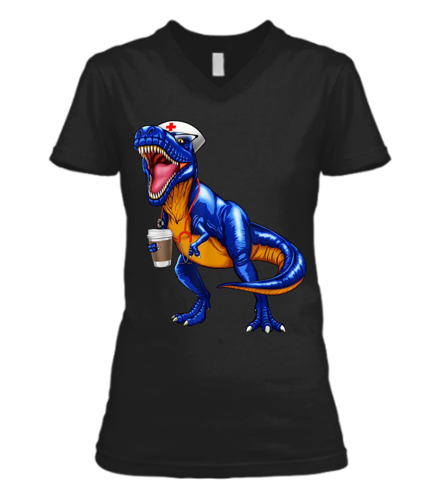 Nursesaurus T rex Coffee T Nurse Sauru V-Neck Womens T-Shirt