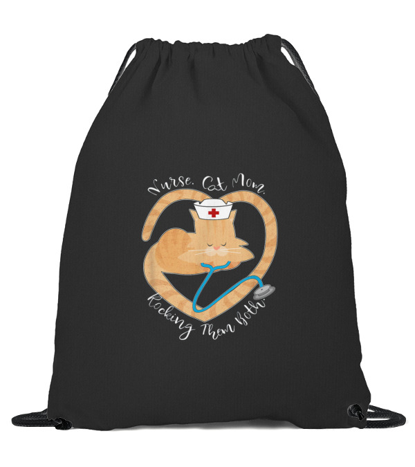 Nurse - Cat Mom - Rocking Them Both Funny Drawstring Bag Nurse - Cat Mom - Rocking Them Both Funny Drawstring Bag