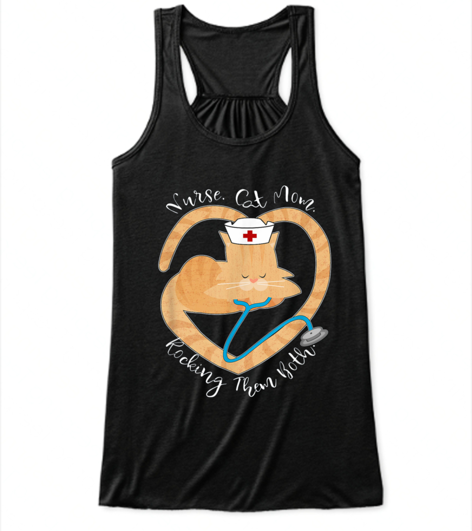 Nurse - Cat Mom - Rocking Them Both Funny Flowy Tank Top
