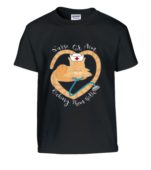 Nurse - Cat Mom - Rocking Them Both Funny Kids T-Shirt Nurse - Cat Mom - Rocking Them Both Funny Kids T-Shirt