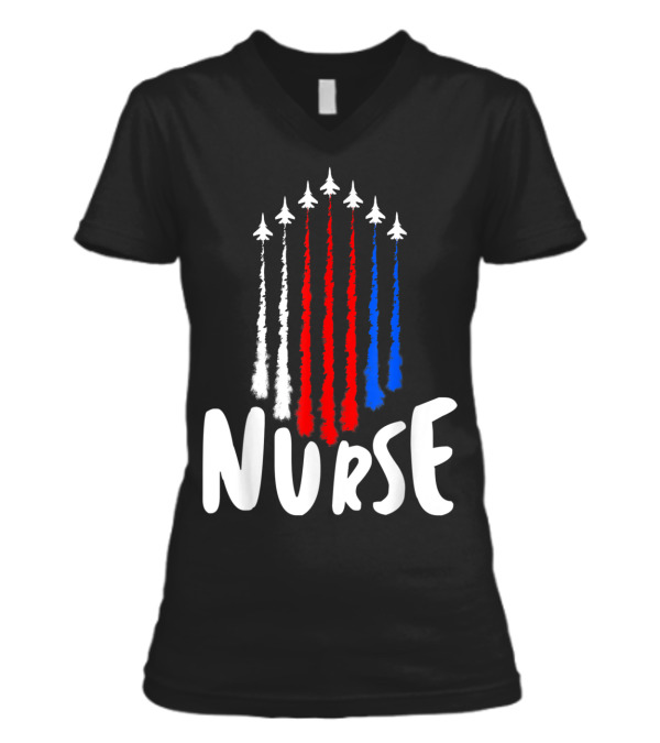 Nurse 4th of July American Flag Pat V-Neck Womens T-Shirt Nurse 4th of July American Flag Pat V-Neck Womens T-Shirt