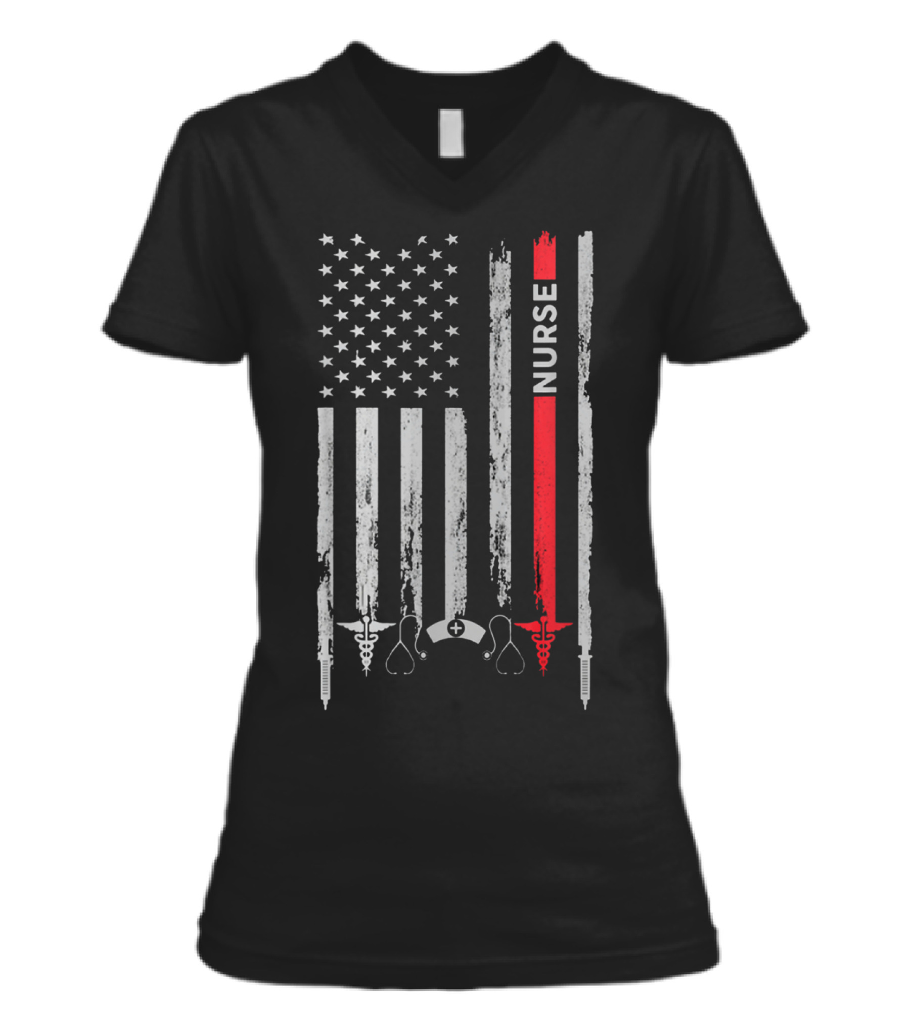 Nurse American Flag T Gif V-Neck Womens T-Shirt