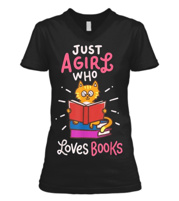Book Lover Bookworm Reader Reading Cat V-Neck Womens T-Shirt Book Lover Bookworm Reader Reading Cat V-Neck Womens T-Shirt