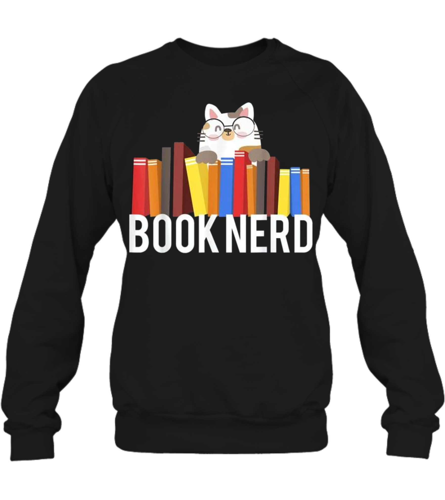 Book Nerd Cat Lovers Cute and Funny Rea Crewneck Sweatshirt
