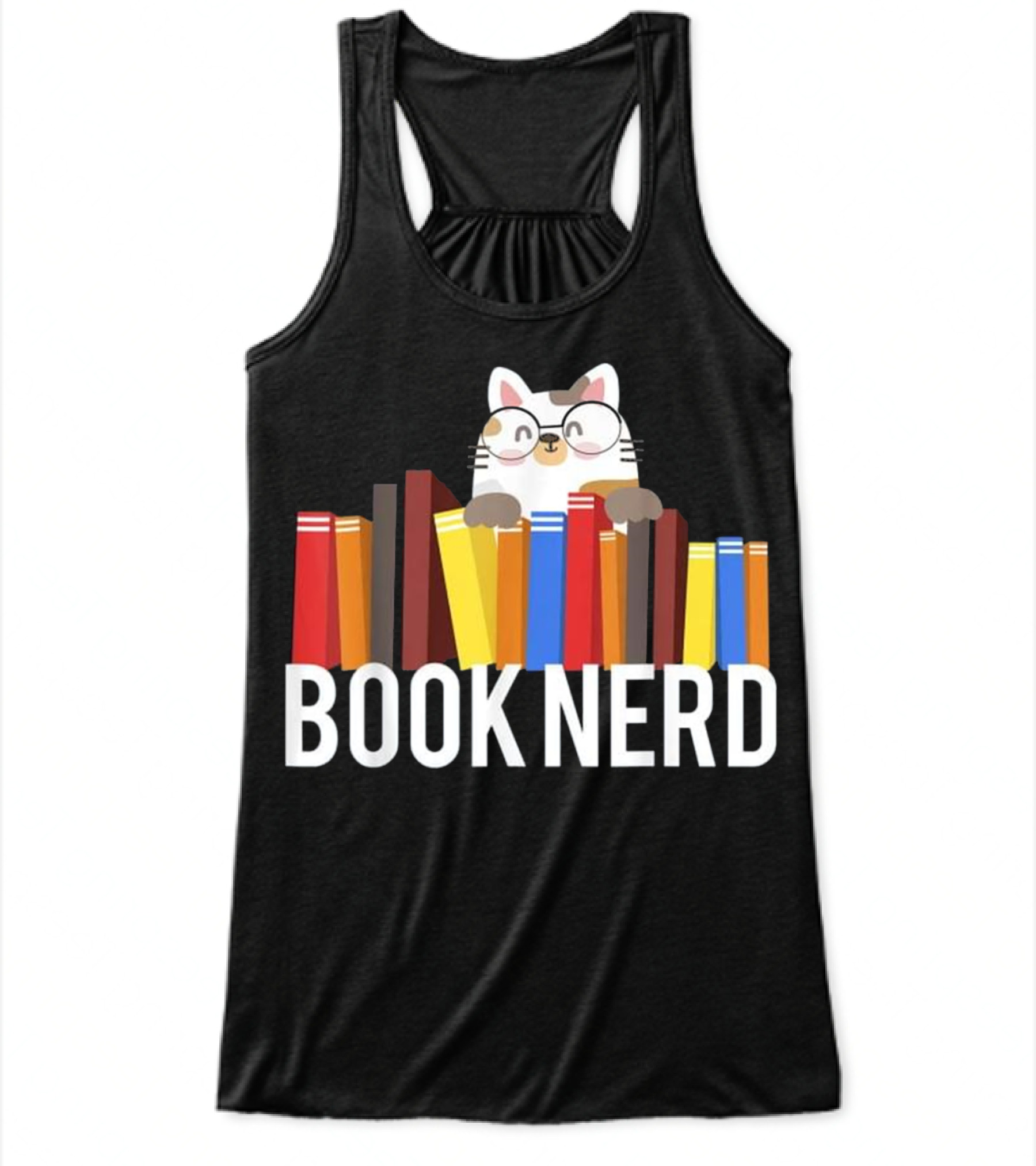 Book Nerd Cat Lovers Cute and Funny Rea Flowy Tank Top
