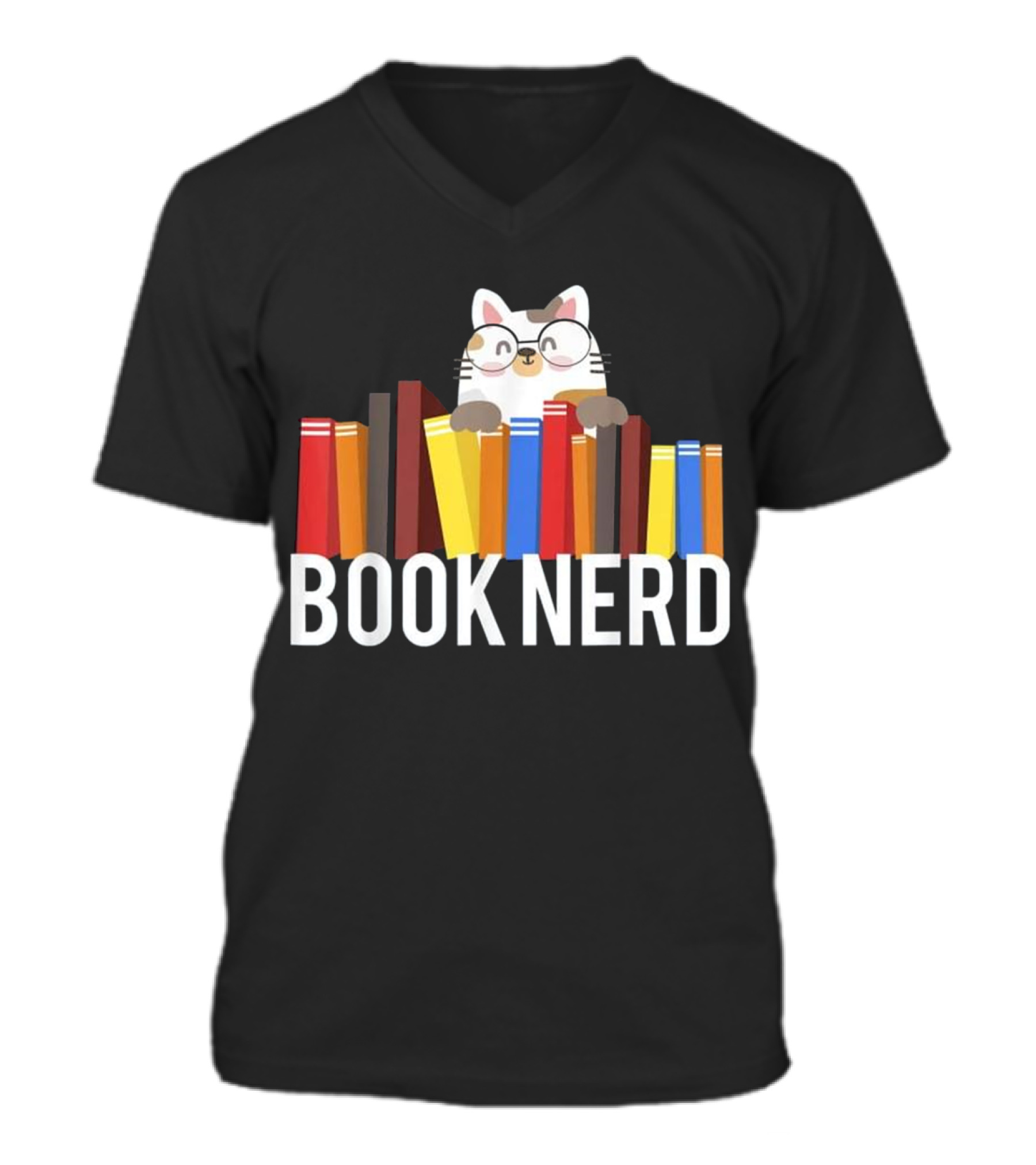 Book Nerd Cat Lovers Cute...V-Neck Unisex T-Shirt 