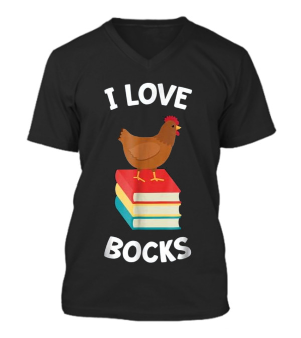 Book Funny Chicken Reading I Love Bock V-Neck Unisex T-Shirt Book Funny Chicken Reading I Love Bock V-Neck Unisex T-Shirt