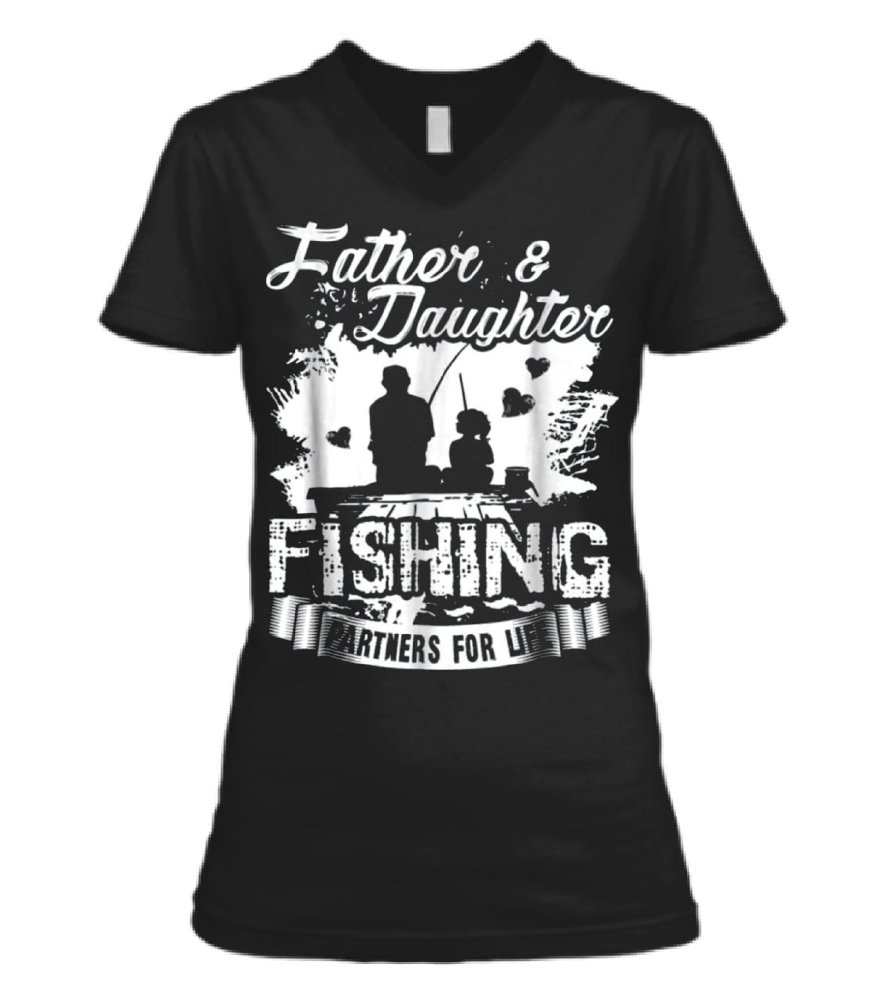 Father And Daughter Fishi...V-Neck Womens T-Shirt 
