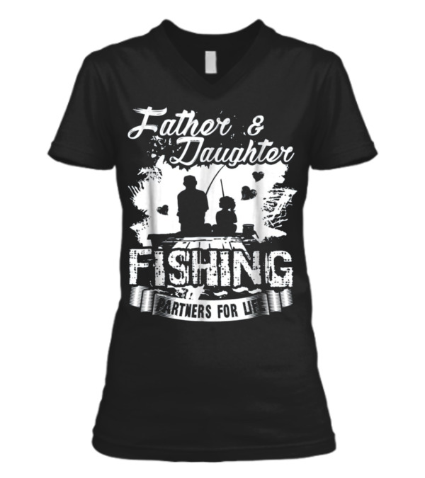 Father And Daughter Fishi...V-Neck Womens T-Shirt Father And Daughter Fishi...V-Neck Womens T-Shirt