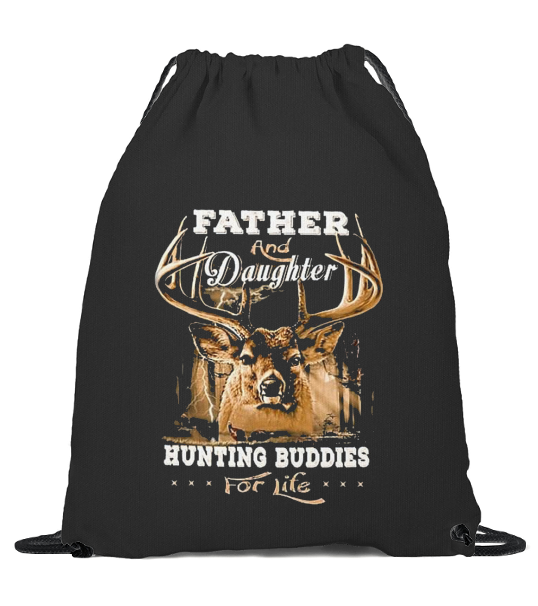 Father and daughter hunti...Drawstring Bag 