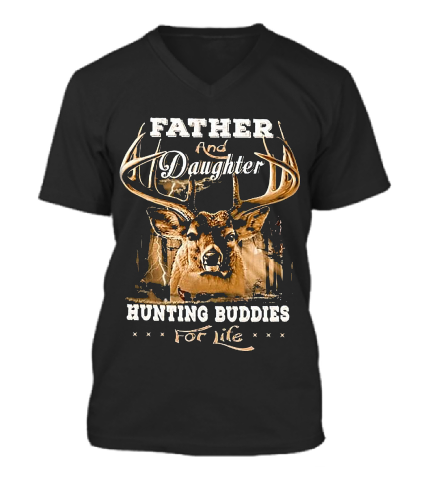 Father and daughter hunti...V-Neck Unisex T-Shirt 