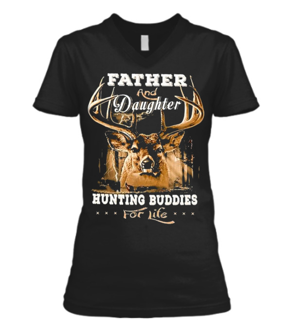 Father and daughter hunti...V-Neck Womens T-Shirt Father and daughter hunti...V-Neck Womens T-Shirt