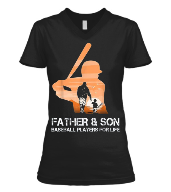 Father And Son Baseball Players For Li V-Neck Womens T-Shirt Father And Son Baseball Players For Li V-Neck Womens T-Shirt