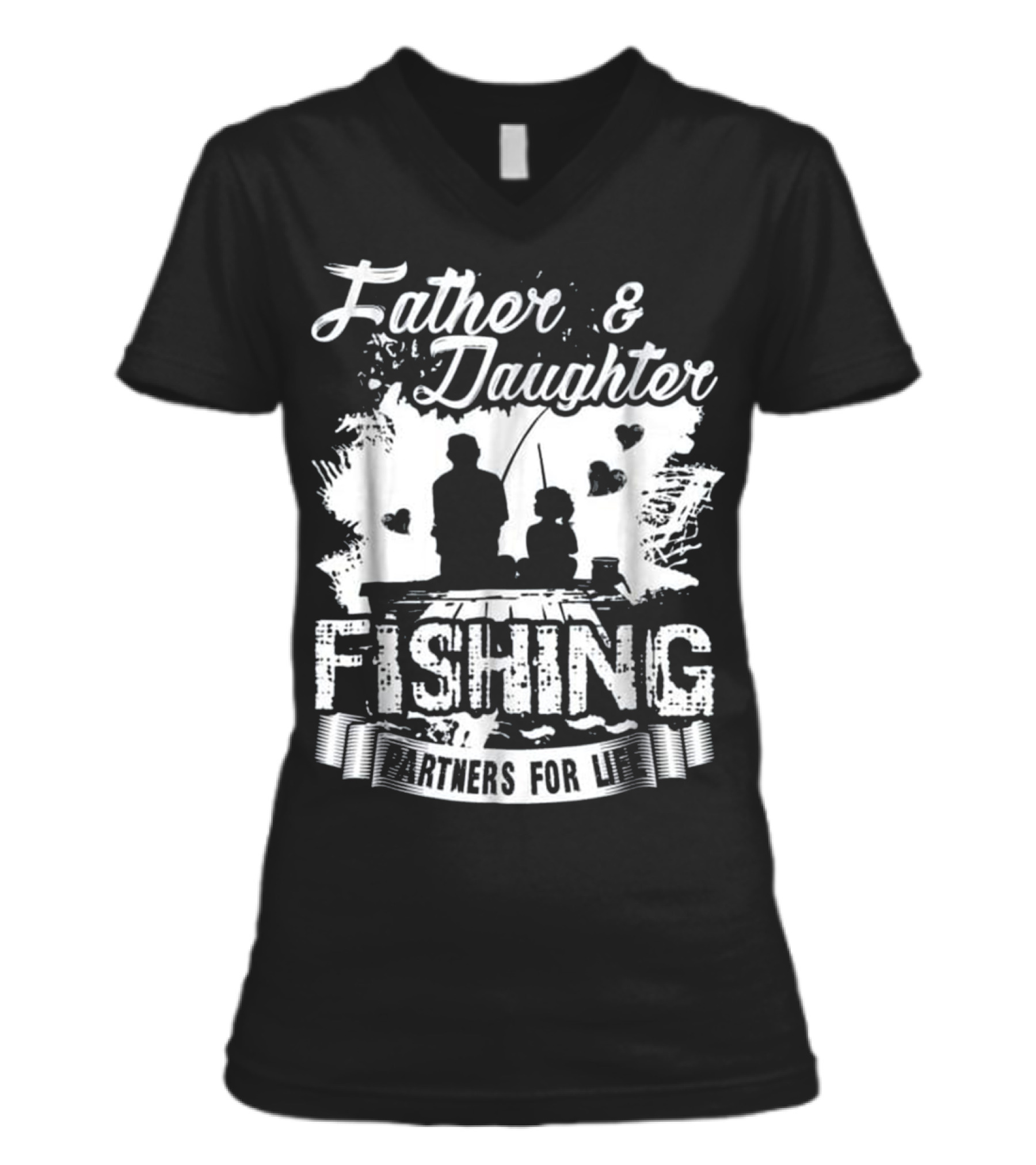 Father Daughter Fishing P...V-Neck Womens T-Shirt 