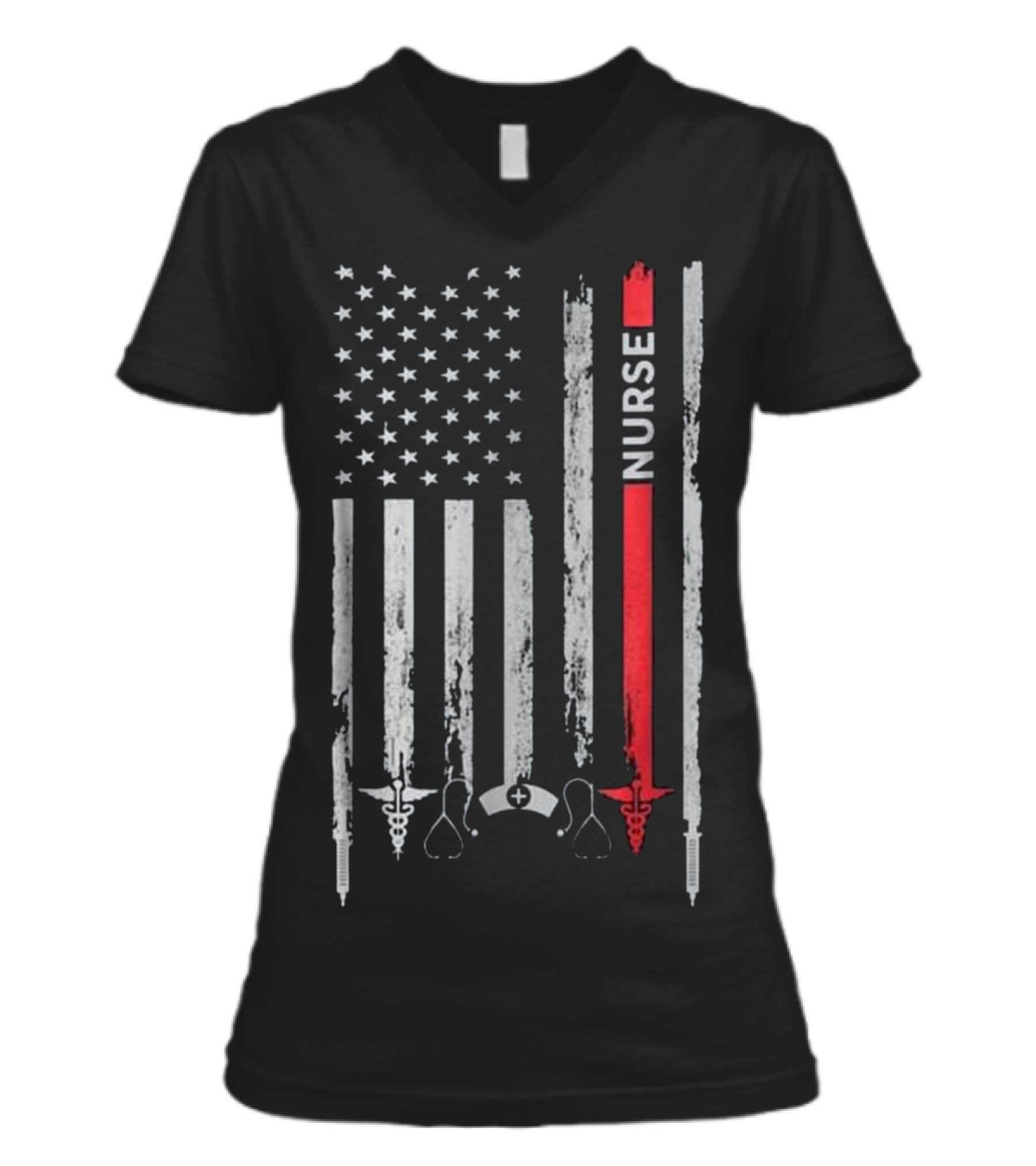 Nurse American Flag T Gif...V-Neck Womens T-Shirt 