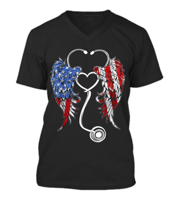 Nurse Angel Wings Patriotic For The 4 V-Neck Unisex T-Shirt Nurse Angel Wings Patriotic For The 4 V-Neck Unisex T-Shirt