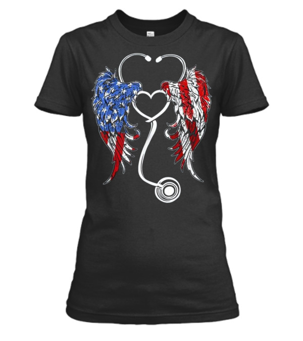 Nurse Angel Wings Patriotic For The 4 Womens T-Shirt Nurse Angel Wings Patriotic For The 4 Womens T-Shirt