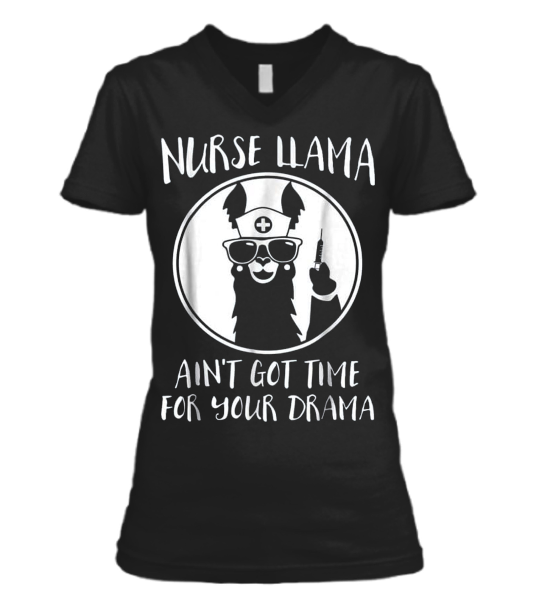 Nurse Llama V-Neck Womens T-Shirt 