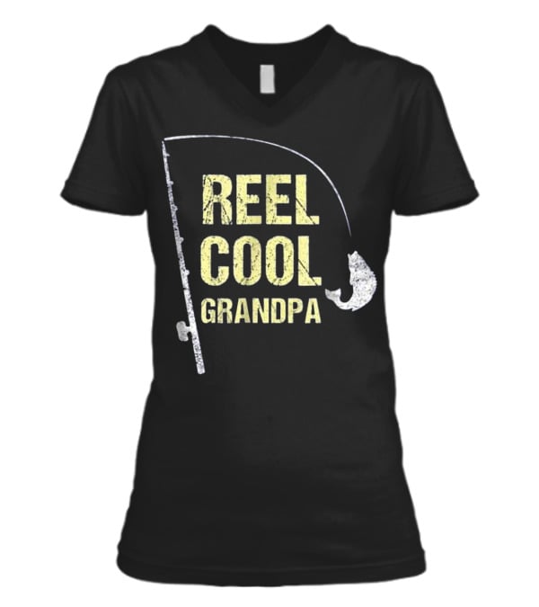 Fishing Grandpa Funny Dad Fathers D V-Neck Womens T-Shirt