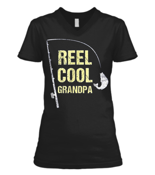 Fishing Grandpa Funny Dad Fathers D V-Neck Womens T-Shirt Fishing Grandpa Funny Dad Fathers D V-Neck Womens T-Shirt