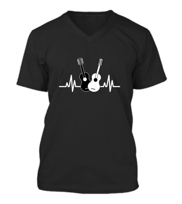 Acoustic Guitar Heartbeat Musician V-Neck Unisex T-Shirt Acoustic Guitar Heartbeat Musician V-Neck Unisex T-Shirt