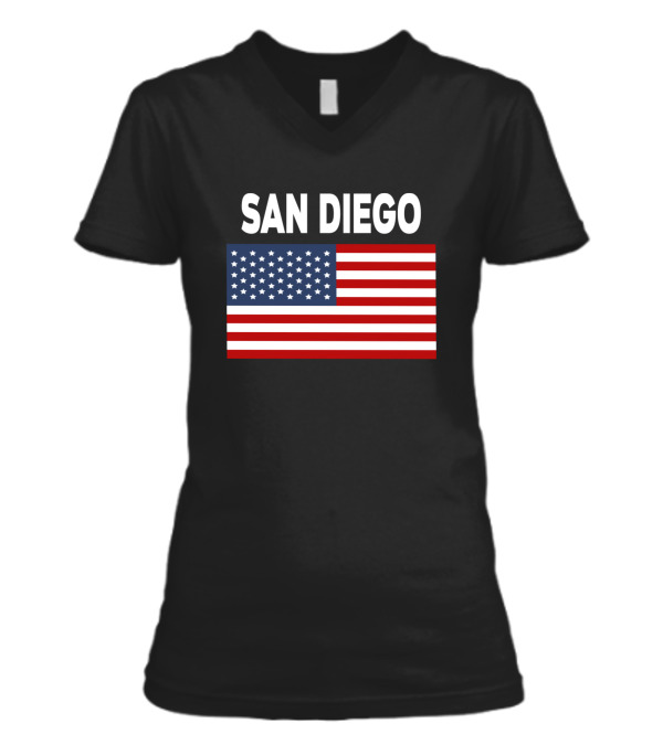 America Flag Basic San Diego V-Neck Womens T-Shirt America Flag Basic San Diego V-Neck Womens T-Shirt